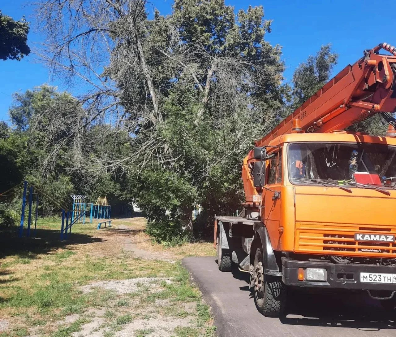 Спасатели Курска продолжают убирать аварийные деревья
