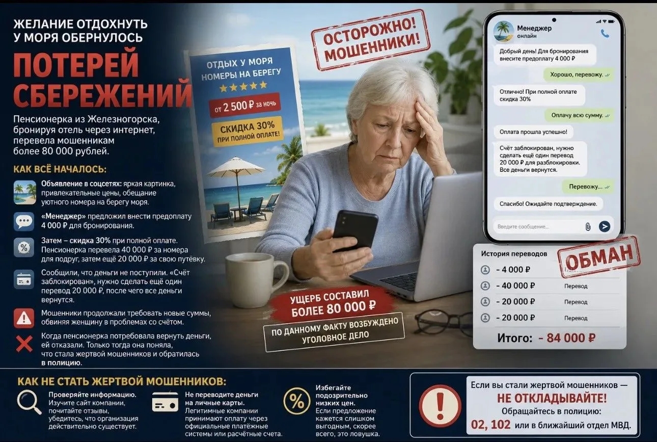 Желание отдохнуть у моря обернулось курской пенсионерке потерей 80 тысяч рублей