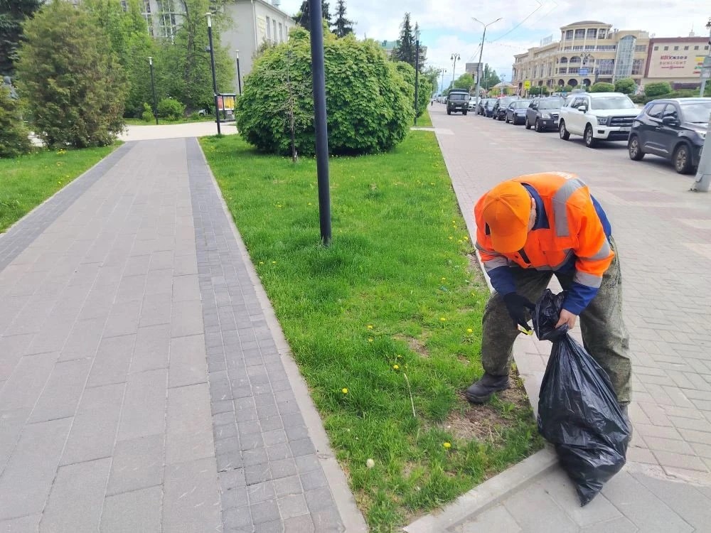В Курских парках и скверах убираются 27 человек и четыре машины
