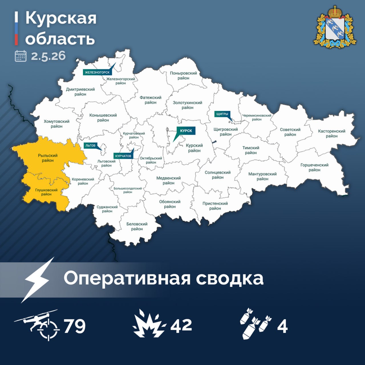 Над Курской областью за прошедшие сутки уничтожено 79 украинских беспилотников