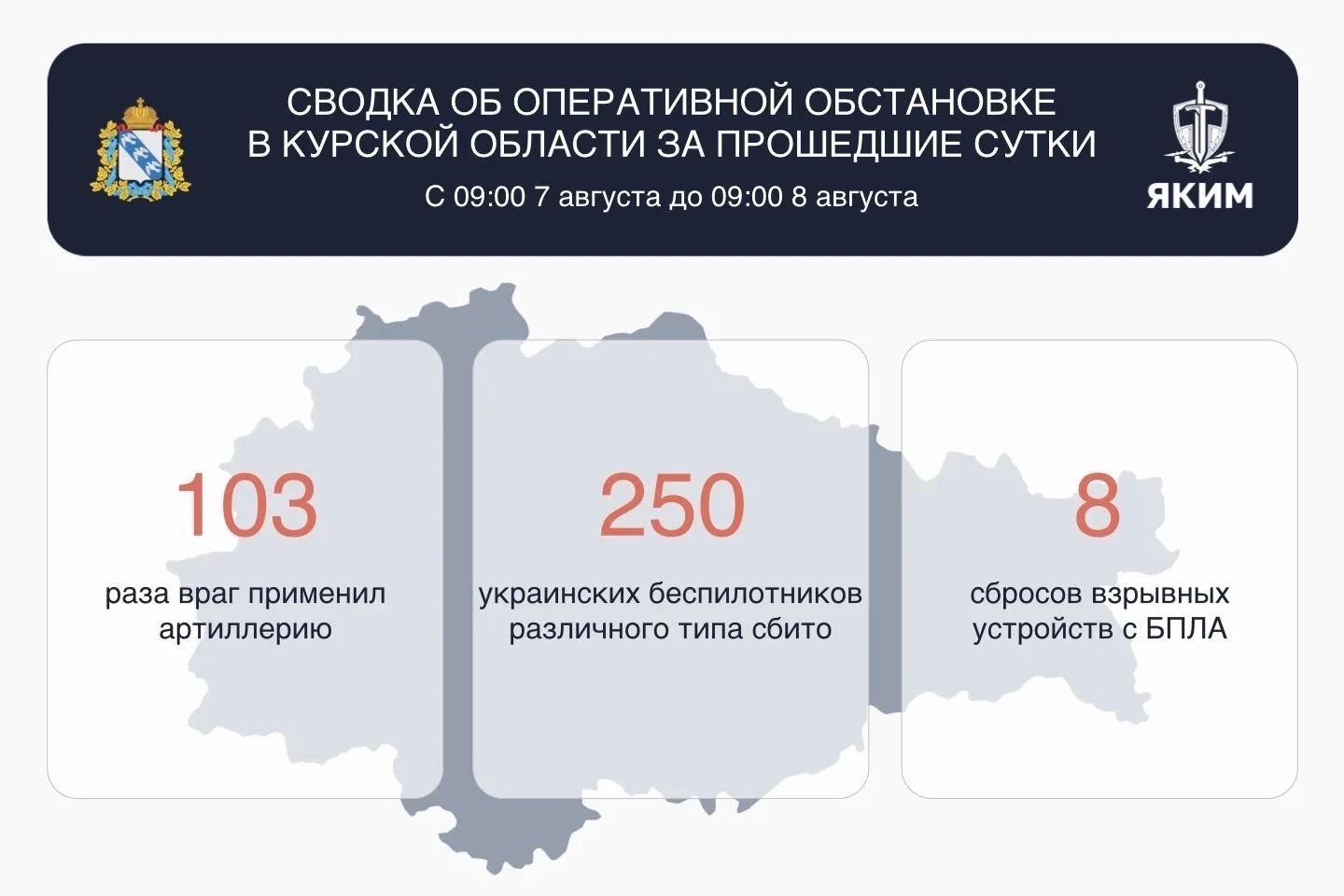 В Курской области средства ПВО сбили за 24 часа 250 украинских БПЛА