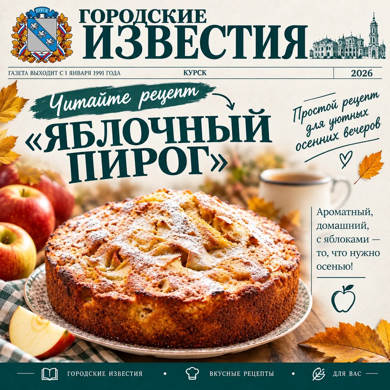 Курянам рассказали простой рецепт домашнего яблочного пирога